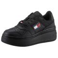 Plateausneaker TOMMY JEANS "TJW RETRO BASKET FLATFORM ESS", Damen, Gr. 41, schwarz, Leder, Textil, Lederimitat, sportlich, Schuhe, mit Logoschriftzug in der Sohle, Freizeitschuh, Halbschuh, Schnürschuh