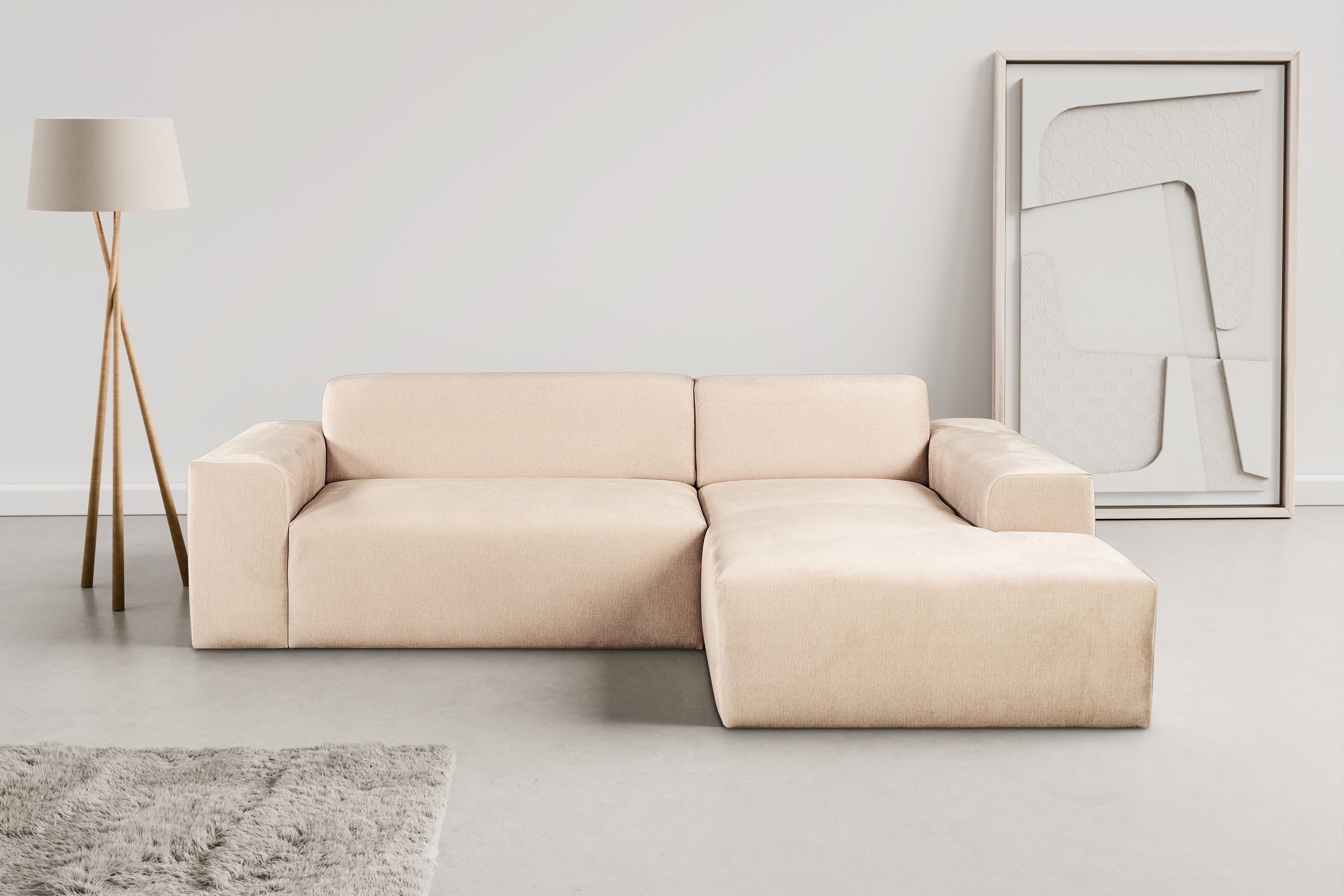 Ecksofa WERK2 "Zeus-L modern & zeitlos, Breite 253 cm, bequemes Sofa", beige (creme), B:253cm H:70cm T:188cm, 100% PES, Sofas, Curvy Trend Ecksofa mit urbaner Optik