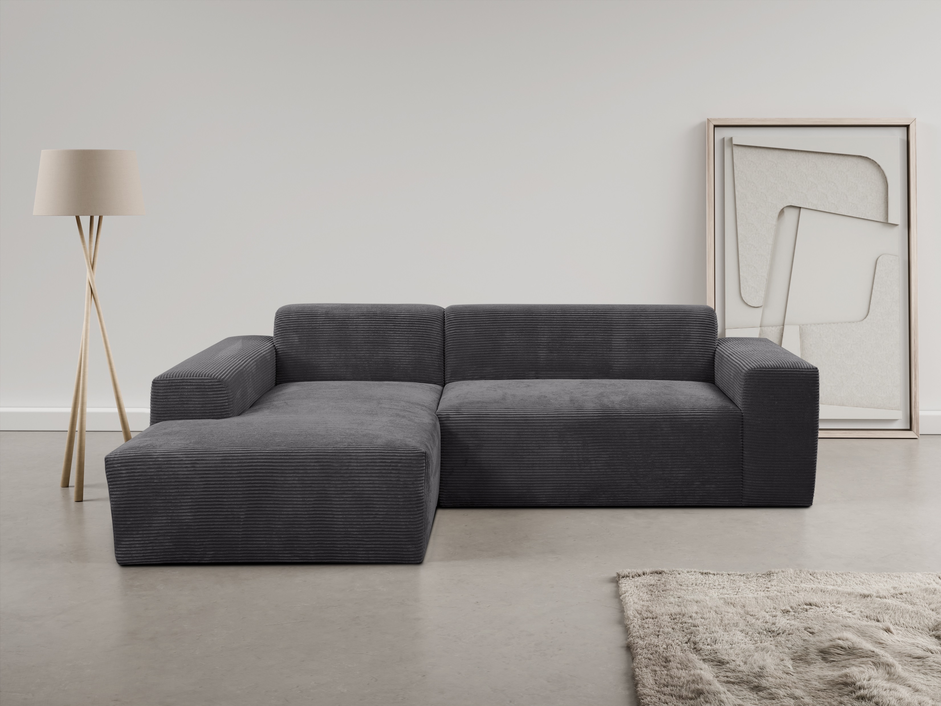 Ecksofa OTTO HOME "Zeus-L modern & zeitlos, Breite 253 cm, bequemes Sofa", grau (anthrazit), B:253cm H:70cm T:188cm, 90% Polyester, 10% Nylon, Sofas, Ecksofa, Curvy Trend Ecksofa mit urbaner Optik