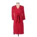 Boden Casual Dress - Sheath V Neck 3/4 sleeves: Red Solid Dresses - Women's Size 4 Petite