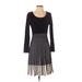 Calvin Klein Casual Dress - A-Line Scoop Neck Long sleeves: Black Color Block Dresses - Women's Size P