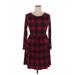 Gilli Casual Dress - A-Line Crew Neck Long sleeves: Burgundy Checkered/Gingham Dresses - Women's Size X-Large