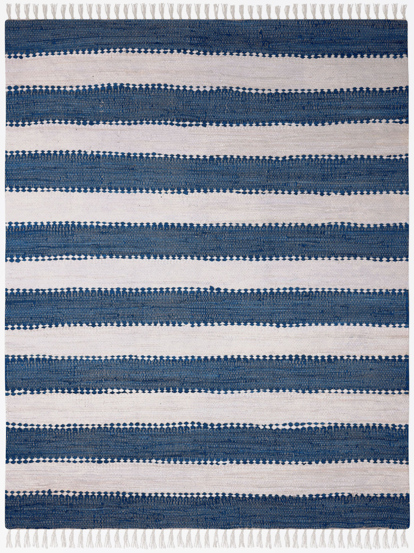 Teppich MY HOME "Benja", blau (blau, weiß), B:140cm H:10mm L:200cm, Baumwolle, Polyester, Teppiche, Fransenteppich, Handweb Teppich, gestreift, 90% Baumwolle, handgewebt, mit Fransen. Image