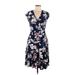 Elle Casual Dress - A-Line V Neck Short sleeves: Blue Floral Dresses - Women's Size Medium