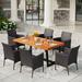 Red Barrel Studio® Texian Rectangular 6 - Person 70.87" Long Outdoor Dining Set w/ Cushions Wood in Black/Blue/Brown | 71 W x 37.4 D in | Wayfair