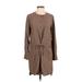 Uniqlo Casual Dress - Shirtdress Crew Neck Long sleeves: Brown Print Dresses - Women's Size Small