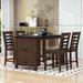 Red Barrel Studio® Hereld 5 - Piece Trestle Dining Set w/ Faux Marble Tabletop, Wood Table Set w/ Storage Drawer Wood in Brown | Wayfair