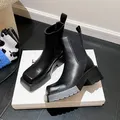 StephanParker-Bottes de rinçage en cuir véritable pour femmes talon épais carré talons hauts