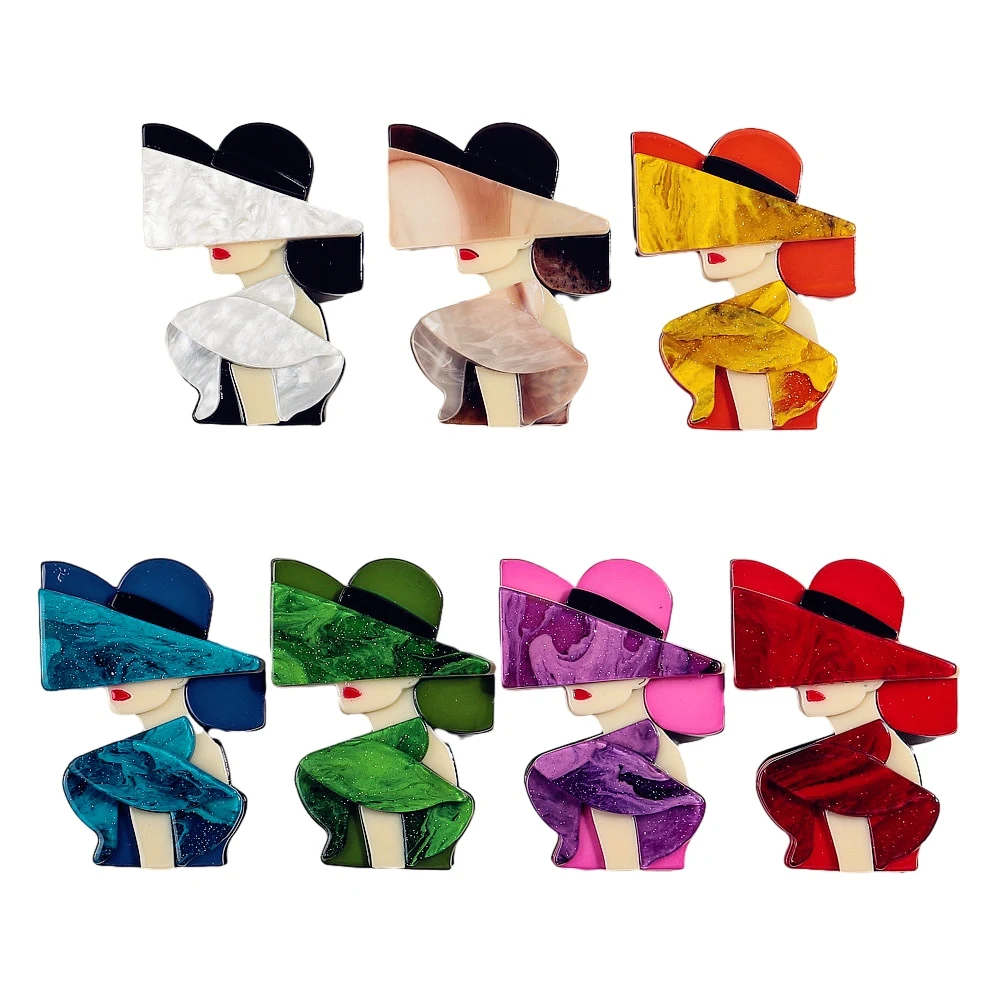 Broche de chapeau moderne en acrylique coloré pour femmes et filles, épinglettes de dame, broches de figure, badges, accessoires de bijoux de bureau, nouvelle mode