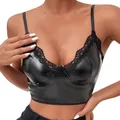 Soutien-gorge sexy en cuir verni pour femmes dentelle sangle de poitrine coupe Bullet broche