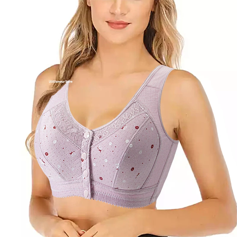 Soutien-gorge Push-Up confortable en coton pour femme, sous-vêtement sans armature, avec fermeture frontale, lingerie féminine, grand buste 50BC