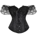 Corset bustier sans bretelles à lacets pour femme haut court sexy dentelle précieuse blanc noir