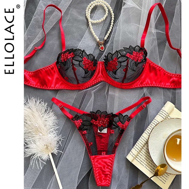 Ellolace fantaisie Lingerie dentelle florale ensemble de soutien-gorge Bilizna luxe bien beau sous-vêtements Sexy érotique fée Fine dentelle ensembles exotiques