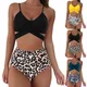 Maillot de bain deux pièces pour femmes couleur unie bretelles Spaghetti haut de Bikini + culotte