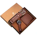 Coffret cadeau pour homme montre joliment emballée ceinture en cuir marron portefeuille imbibé