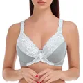 Soutien-gorge en dentelle grise pour femmes lingerie sexy brodée de motifs floraux grande taille C