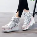 Scarpe da donna rosa nero argento Glitter Vulcanize donna Platform Wedge Sneakers Casual Zapatos De