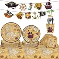 Pirate Theme Disposable Tableware Treasure Map Ship Paper Plate Cup Tablecloth Kids Boy Pirate