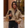 TRAFZA Women Fashion Coat Trend Gold Sequin Decoration Loose Short Jacket Woman Versatile Warm Chic