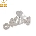 THE BLING KING Heart Bail Custom Brush Script Bubble Letter Two Tone Pendant Micro Paved CZ