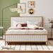 Queen Size Beige Linen Upholstered Bed w/ Drawers, Metal Storage Bed Frame