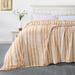 Back Printing Shaved Flannel Plush Blanket, Light Brown Stripe Blanket for Bed or Sofa