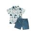 Toddler Baby Boy Halloween Gentleman Outfits Dinosaur Print Short Sleeve Button Down Shirt +Shorts Summer Clothes Set
