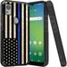 ANJ+ Shockproof Dual Layer Slim Hard Case + Tempered Glass Cover Compatible with Icon 5 AT&T Motivate 4 - Grunge Thin Blue Line