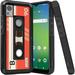 ANJ+ Shockproof Dual Layer Slim Hard Case + Tempered Glass Cover Compatible with Icon 5 AT&T Motivate 4 - Retro Cassette Tape 3