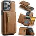 Compatible with Apple iPhone 15 Pro Case RFID BLOCKING Wallet Magnetic Removable Card Holder Classic Vegan PU Leather Ultra Slim Thin Kickstand Phone Cover for iPhone 15 Pro - Brown