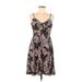 ECI Casual Dress - A-Line V Neck Sleeveless: Black Floral Dresses - Women's Size Medium