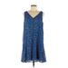 Charles Henry Casual Dress - A-Line V-Neck Sleeveless: Blue Dresses - Women's Size Medium