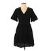Fancyinn Casual Dress - A-Line V Neck Short sleeves: Black Solid Dresses - Women's Size Small