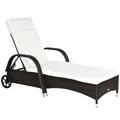 Outsunny Garden Rattan Furniture Single Sun Lounger Recliner Bed Reclining Chair Patio Outdoor Wicker Weave Adjustable Headrest with Fire Retardant Cu