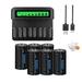 CITYORK 6 C Size High Capacity Low Self Discharge 1.2v Ni-MH Rechargeable Batteries with 8 Slots Intelligent Fast LCD Indicator USB Battery Charger For 1.2V AA AAA C D Size Ni-MH Batteries