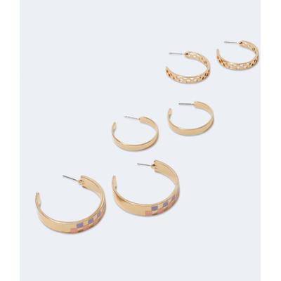 Aeropostale Womens' Flat Checker Hoop Earring 3-Pack - Gold - Size One Size - Metal