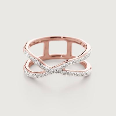 Rose Gold Riva Wave Cross Ring Diamond