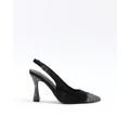 River Island Womens Black Velvet Diamante Heeled Sling Back Shoes