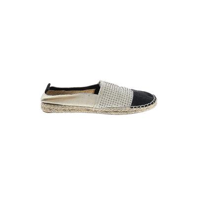 Rebecca Minkoff Flats: Espadrille Stacked Heel Casual Silver Shoes - Women's Size 6 1/2 - Almond Toe