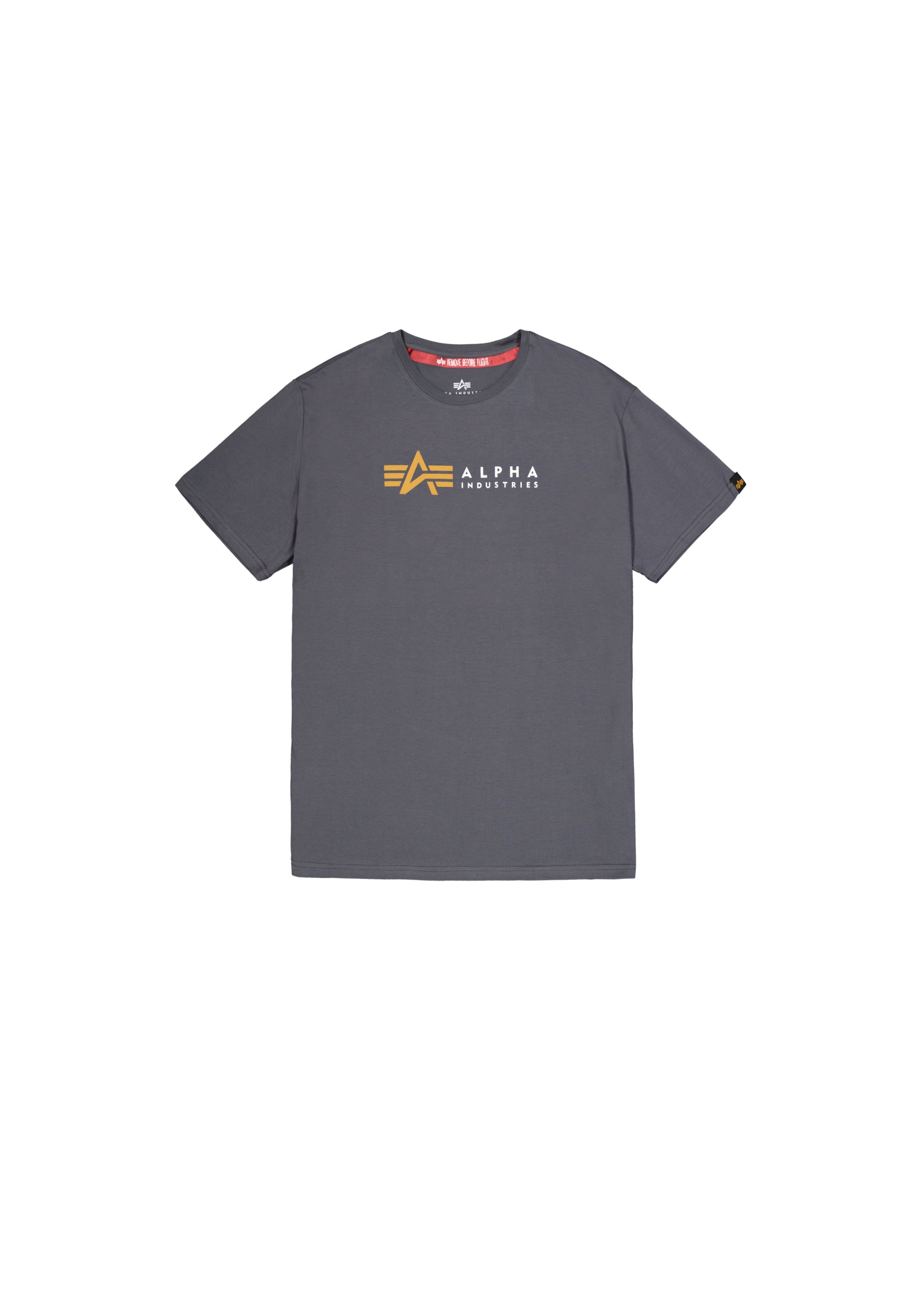 T-Shirt ALPHA INDUSTRIES "Alpha Label T-Shirt", Herren, Gr. 3XL, grau (grauschwarz), Obermaterial: 100% Baumwolle, Shirts