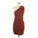 Cocktail Dress - Bodycon Plunge Sleeveless: Brown Solid Dresses - Women's Size Medium