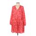 Fancyinn Casual Dress - Mini V Neck 3/4 sleeves: Pink Dresses - Women's Size Medium