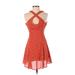 Lucca Couture Casual Dress - Mini High Neck Short sleeves: Red Dresses - Women's Size Small