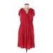 Ann Taylor LOFT Casual Dress - Mini V Neck Sleeveless: Red Solid Dresses - Women's Size 6 Petite