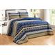 GrandLinen 3-Piece Fine Printed (90" X 88") Quilt Set Reversible Bedspread Coverlet (Double) Full Size Bed Cover (Navy Blue, Gold, Yellow Stripe)
