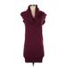Calvin Klein Casual Dress - Sweater Dress Plunge Short sleeves: Burgundy Print Dresses - Women's Size Small