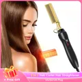 Peigne Chauffant 2 en 1 Lisseur Fers Plats Brosse Chauffante Styler Bigoudi