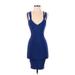 Bebe Cocktail Dress - Bodycon V Neck Sleeveless: Blue Print Dresses - Women's Size Small Petite