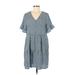 Casual Dress - Mini V Neck Short sleeves: Blue Floral Dresses - Women's Size Medium