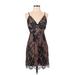 X by NBD Cocktail Dress - Mini Plunge Sleeveless: Black Print Dresses - Women's Size 4